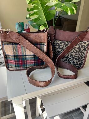 New ✨ 2 Brown Leather Crossbody Bags Plaid & Leopard.